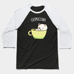 Cat-puccino Cute Funny Coffee Cat Pun Baseball T-Shirt